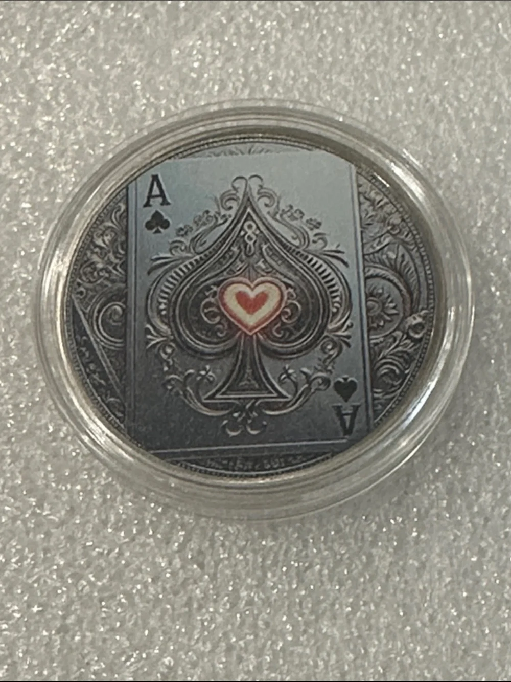 Ace of Spades Decorative Coin Insert - Black with Red Heart Accent